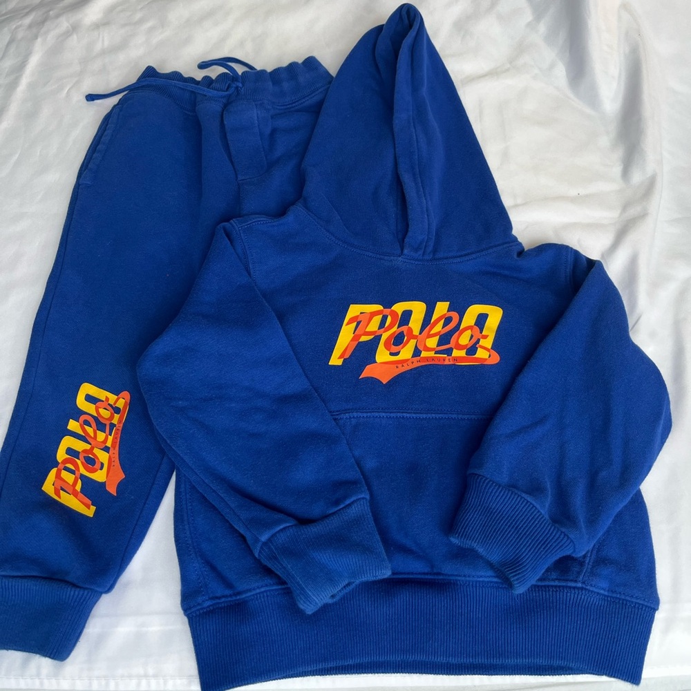 3t Polo by Ralph Lauren Blue Hoodie Set with Yellow Logo Tag